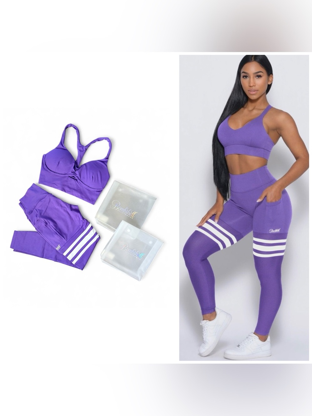 Bombshell Sportswear Perform Thigh-Highs + Keyhole Bralette Purple S/M
